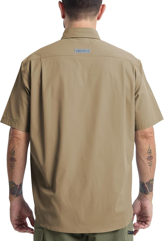 Mens Regular Fit Work Utility Shirt Midweight Short Sleeve Work Wear | Midweight stretch work shirt with reflective trim, 2 secure chest pockets, moisture-wicking comfort, easy-care fabric