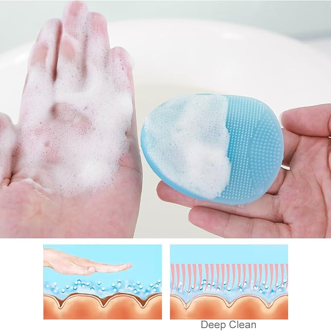 Super Soft Silicone Face Cleanser and Massager Brush Manual Facial Scrubber | INNERNEED Short Bristles Exfoliating Cleansing Handheld Mat Scrubber for Sensitive, Delicate, Dry Skin (Pack of 2)