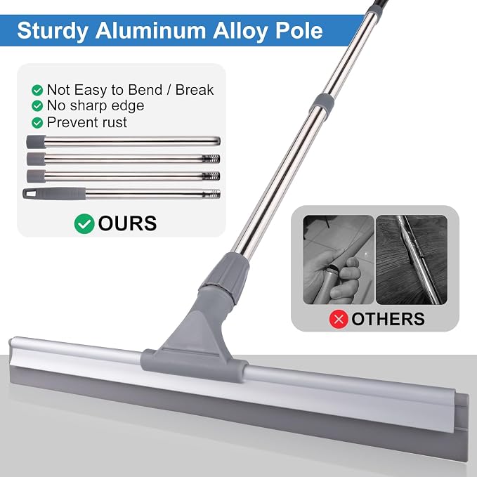 Floor Squeegee, Squeegee Broom for Floor with 62" Long Handle, Shower Squeegee for Tile Shower Walls,Garage, Deck, Bathroom, Glass,Window, Concrete Floor (17.3")