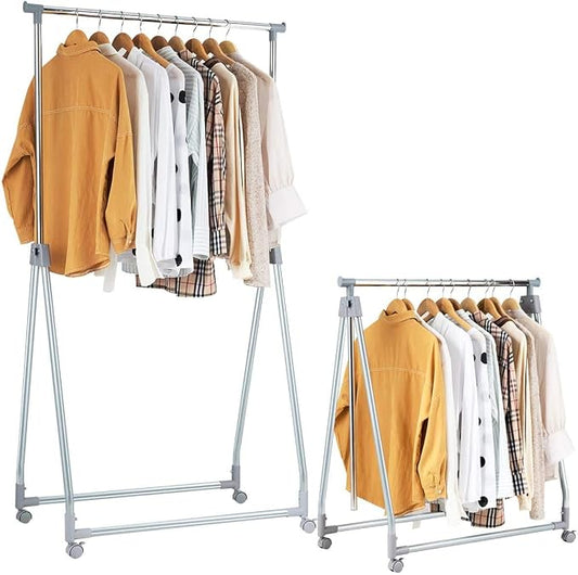 Moccha Extendable Garment Rack Clothes Rail, Heavy Duty Foldable Clothes Laundry Drying Rack with Adjustable Hanging Rod Rolling Casters, Movable Clothes Hanger for Home Office Store Market