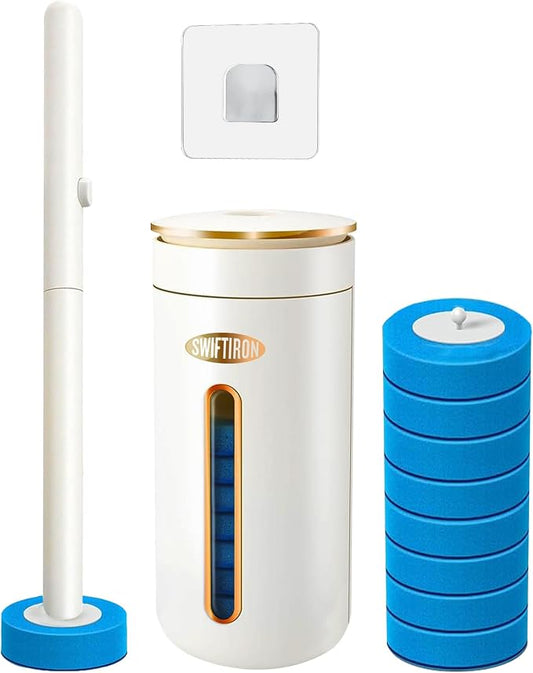 Disposable Toilet Cleaning System, Toilet Bowl Cleaner Wand and 8 Refills, Toilet Brush and Holder Set(Wall Mounted), Bathroom and Toilet Cleaning Scrubber Kit