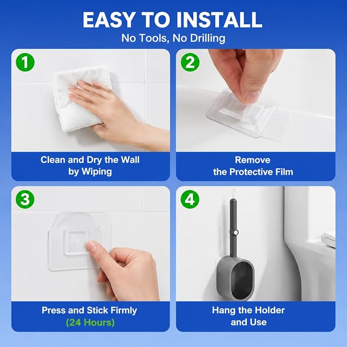 Disposable Toilet Brush with 32 Refills,Wall Mounted Toilet Wand and Holder Set, Deep Bathroom Cleaning Toilet Bowl Cleaner with Storage Holder