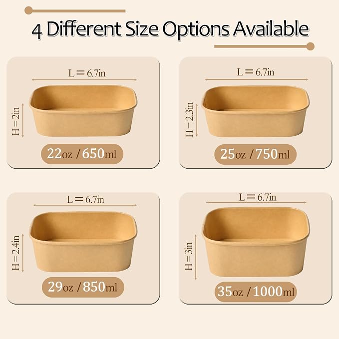 50 Pack 22Oz Disposable Meal Prep Containers With Lids and Forks-Disposable Kraft Paper Bowls-to go food containers-Microwavable and Freezer Safe Take Out Containers for Hot/Cold Food Prep and Salad