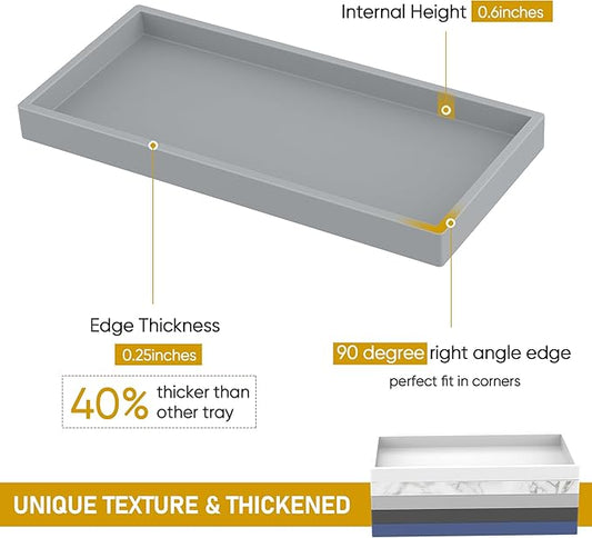 Bathroom Counter Tray,EG-SIPRO High-Grade Thickened Silicone Bathroom Vanity Tray,Shatterproof Durable Rectangle Bathroom Soap Dispenser Tray for Bathroom Countertop,Gray,Small+Large (EGTRAY)