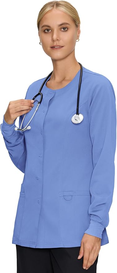COZYFIT Scrub Jackets for Woman, Snap Front Nurse Jacket | 3 Pockets, Soft Fabric Layer, Easy Shift Layer, Easy Care, For Nurses, Clinics, Daily Medical Uniforms, Shift Wear