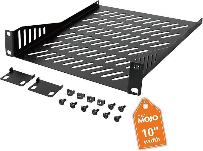 Tecmojo 1U Rack Mount Shelf for 10" Server Rack, 7.87" Deep Vented Cantilever Tray, Metal Shelf for Network Cabinet, Server Enclosure, Enhanced Airflow, Black