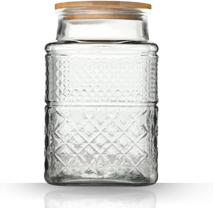 Large Glass Storage Jar, 60 FL OZ Glass Food Storage Containers with Bamboo Lid, Kitchen Laundry Room Organization Jar for Cookies Coffee Flour Sugar Laundry Pods Detergent Airtight Glass Jars