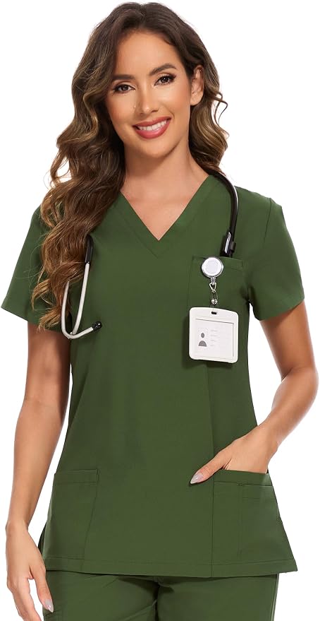 Scrubs Tops for Woman - Soft Stretch, V-Neck Tops | 3 Pockets, Side Split Design, Short Sleeve, Breathable & Lightweight Nursing Shirt, Easy-Care Fabric for All-Day Comfort