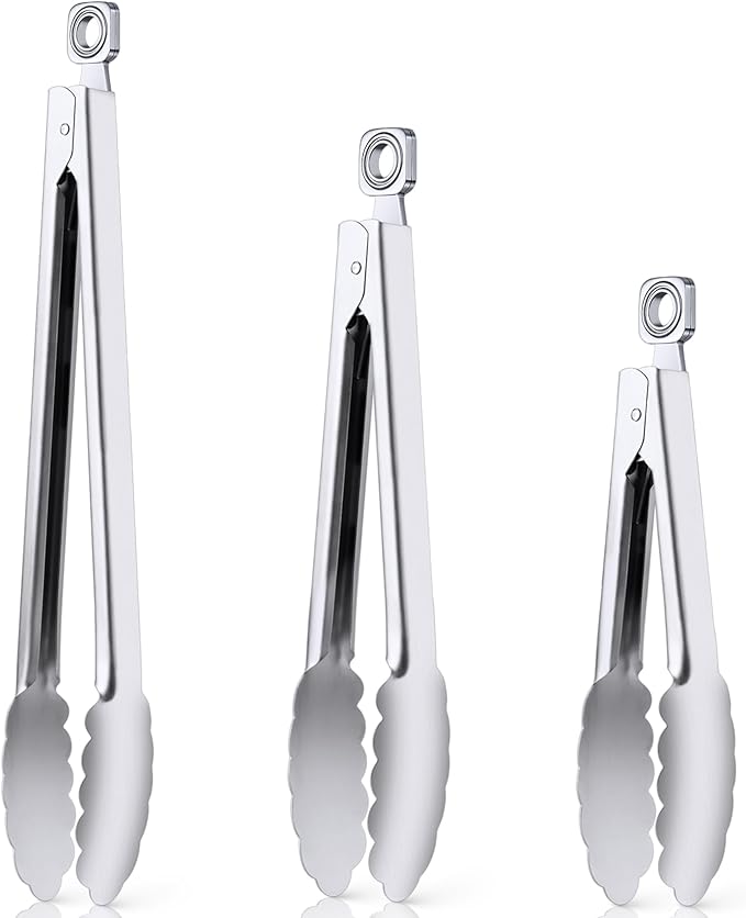 Kitchen Tongs for Cooking - 7 Inch & 9 Inch & 12 Inch Heat Resistant Stainless Steel Metal Locking Tong, BBQ Tongs Grill Tong for Cooking, Grilling, BBQ/Barbecue, Food (7+9+12inch)
