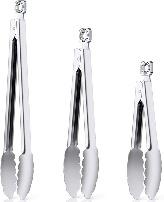 Kitchen Tongs for Cooking - 7 Inch & 9 Inch & 12 Inch Heat Resistant Stainless Steel Metal Locking Tong, BBQ Tongs Grill Tong for Cooking, Grilling, BBQ/Barbecue, Food (7+9+12inch)