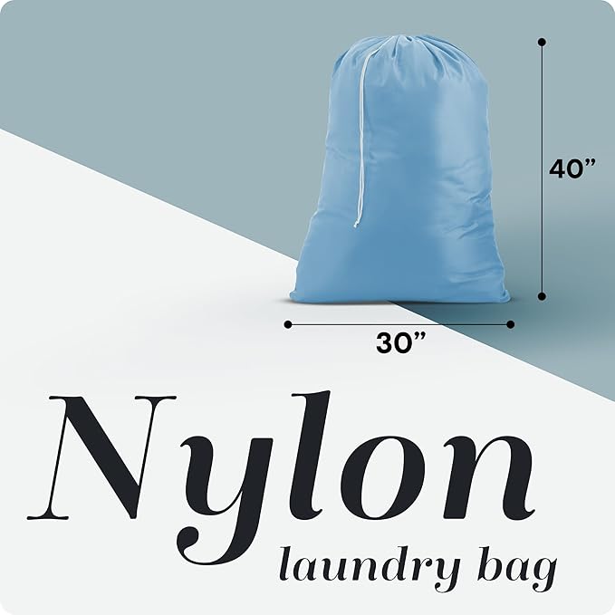 Handy Laundry XL Laundry Bag – Heavy Duty Nylon, 30" x 40", Large Capacity, Durable Drawstring Closure, Machine Washable, Travel & Dorm Essentials for Dirty Clothes, Light Blue | 30"x40" XL Nylon Laundry Bag, Locking Drawstring, Machine Washable, Heavy...