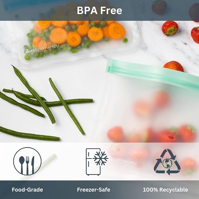 MHSEcoFriendly® Meal Prep Storage Kit – 15 Reusable, Degradable Leakproof Freezer Bags, Baggy Rack & 20 Strong Labels | BPA-Free, Multipurpose Food Storage Solution
