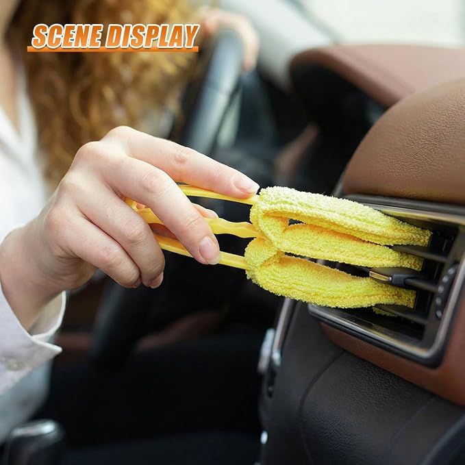 Craedli 5PCS Window Blind Cleaner Duster Tool Set, Washable Microfiber 7-Finger Dusting Brush & Track Cleaning Brush, Multi-Purpose Dust Removal Cleaning Tools for Blinds, Air Vents, Fans& Car(Yellow)