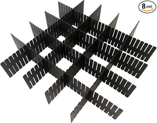 8pcs DIY Plastic Drawer Organizer Adjustable Drawer Dividers for Home Tidy Closet, Socks, Underwear, Office School Supplies, Kitchen Utensil Tools (Black)