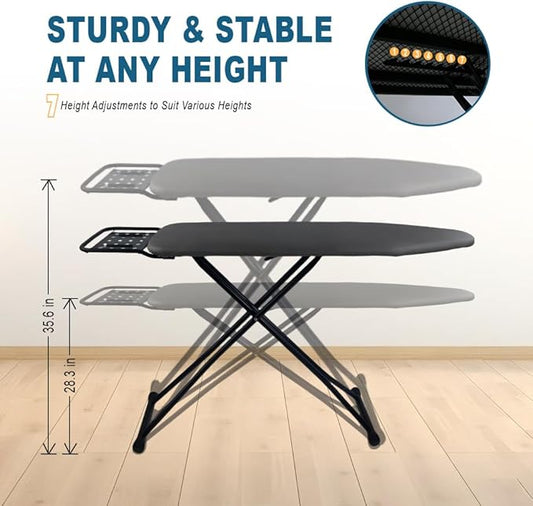 Ironing Board Full Size, Heat Resistant Cover Iron Board with Steam Rest, Ultra Thick Padding, Height Adjustable Heavy Sturdy Metal Frame Legs Ironing Stand,Non-Slip Foldable (54"x13", Square Rest)
