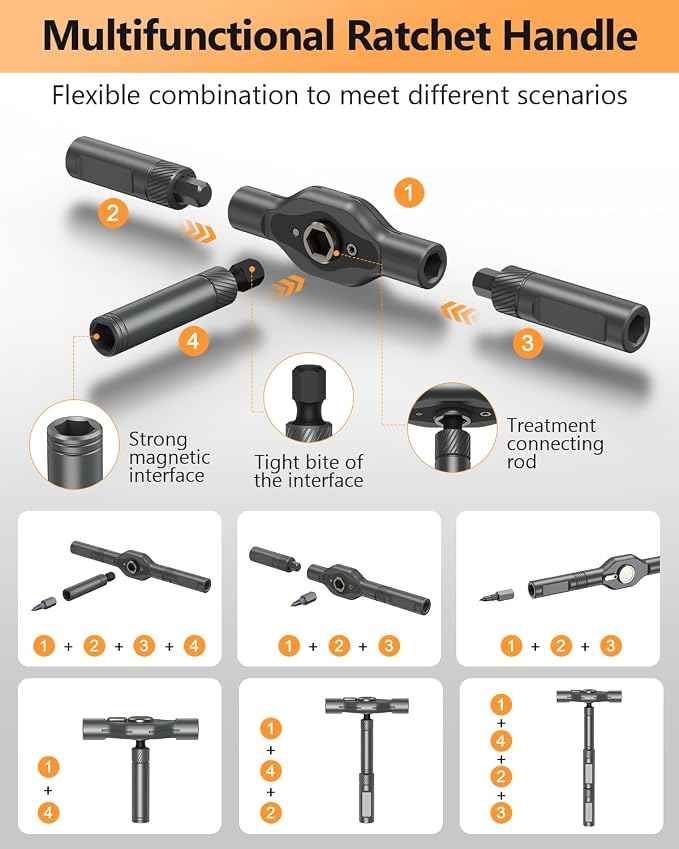 ORIA Ratchet Screwdriver Set, 42 in 1 Magnetic Screwdriver Kit with T Handle, Repair Tool Kit with 40 PCS Precision Bits, Portable Storage Case for Home Appliances, Bicycle, DIY