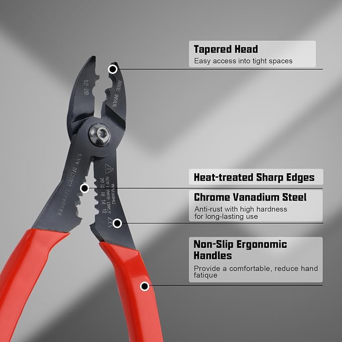 4-in-1 Multi Purpose Electricians Pliers with Wire Cutter, Crimper, Gripper, Stripper| Compact Wire Stripper Terminals Kit| Crimping Tool for 12-20AWG Insulated & Non-Insulated Wires