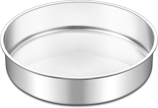 TeamFar 9 Inch Cake Pan, Stainless Steel Round Layer Cake Baking Pan Tin for Birthday Wedding, Non-Toxic & Heavy-Duty, Mirror Finish & Leak Proof, Oven & Dishwasher Safe