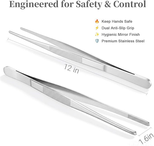 12-Inch Kitchen Tongs & Tweezers, Premium Cooking Utensils for Grilling, BBQ & Meat Handling, Stainless Steel Tong & Tweezer for Home Kitchen 1Pcs HULZJIL