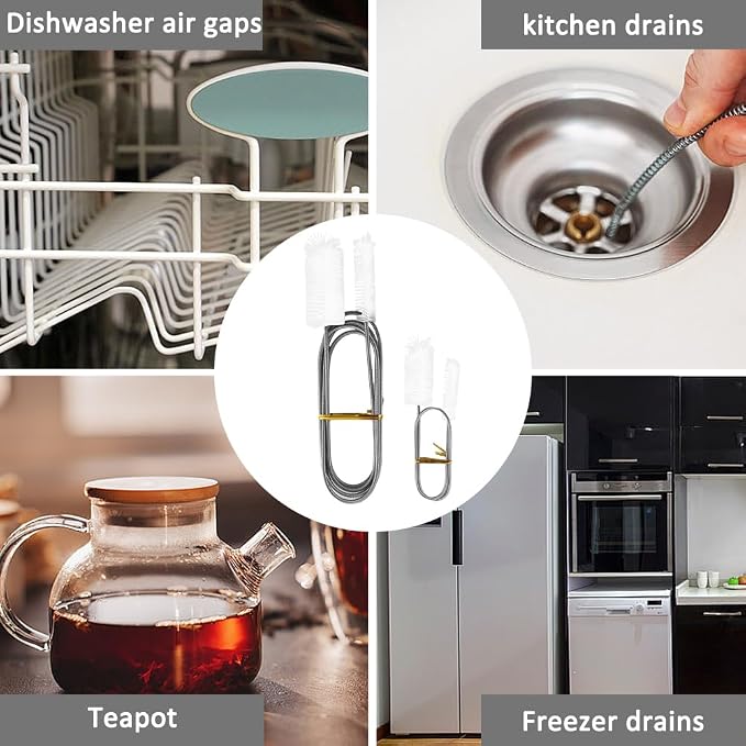 2pcs Flexible Long Drain Brush Set, Hose Pipe Stainless Steel Nylon Bristles Brushes with Dual Heads Tube Cleaner Brush for Kitchen, Sink, Drain Pipe, and Pipe Cleaning Tool