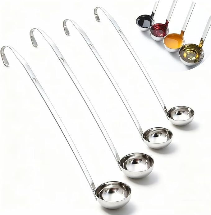 Markeny 4 Pieces Stainless Steel Soup Ladle Metal Handle Ladle with Pouring Rim,2oz/3oz/4oz/5oz Set Ladles for Cooking Soup Sauce
