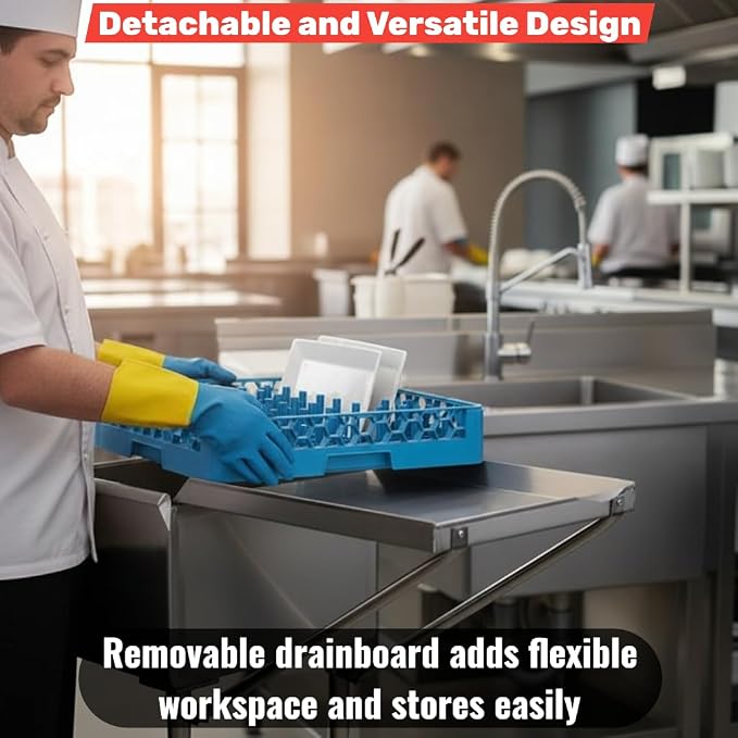 24" x 24" Commercial Stainless Steel Detachable Drainboard for Utility Sinks, Heavy Duty 18 Gauge Type 304 Sink Drain Board, Side Mounted Dish Drying Shelf, Sloped Drainage Tray