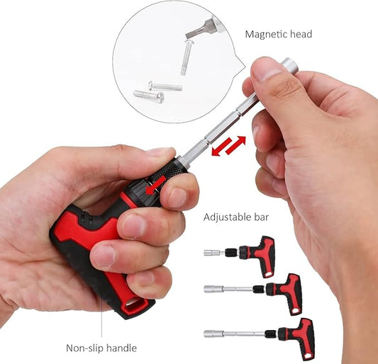 Amazon Basics 27-Piece Magnetic T-Handle Ratchet Wrench and Screwdriver Set with Bits and Sockets, Storage Case for Household Repair