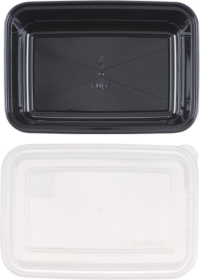 GoodCook Meal Prep Rectangle Single Compartment 30 units, Black, BPA Free (Pack of 2)