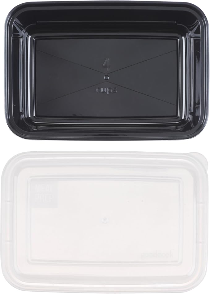 GoodCook Meal Prep Rectangle Single Compartment 30 units, Black, BPA Free
