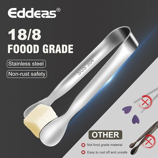 Eddeas Mini Tongs For Serving Food，Set fo 12 Small Tongs For Appetizers，Small Stainless Steel Metal Cooking Tong，for Tea Party Coffee Bar, 4 inch Sugar Tong - Silver
