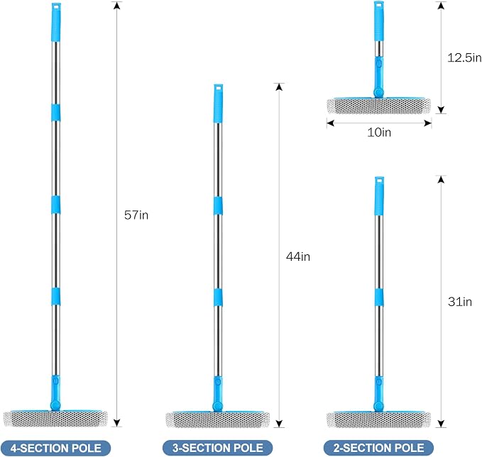SetSail Window Squeegee, 2 in 1 Window Cleaner Tool with 57-in Extension Pole and Sponge Professional Squeegee for Window Cleaning Car Windshield Glass Shower, Blue