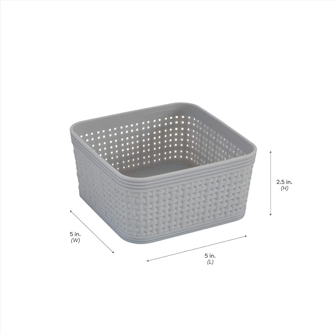 Simplify 10 Piece Organizing Set Multiple Size Bins Multipurpose Office, Desk, Dorm, Bathroom, Storage Basket, Small Items & Accessories | Grey (Pack of 6)