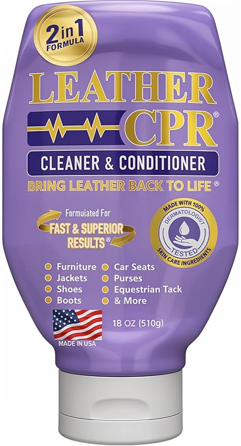 Leather CPR Cleaner and Conditioner 18oz. Bring Leather Back To Life on Furniture, Car Seats, Handbags, Jackets, Boots, Saddles, Purses & Shoes. Restores Shine, Softness & Color to Real Leather