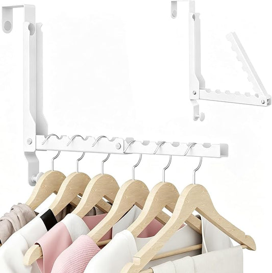 BAKON Heavy Duty Over the Door Hooks with 10 Ridges,Compact Double Folding Over the Door Hanger for Bathroom Bedroom Laundry, Over Door Drying Rack, Space Saving Over Door Hanger, Rustproof (1, White)