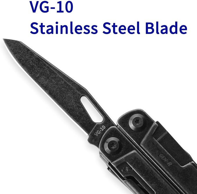 Gen-R RB Multitool Pliers, VG10 Blade, 27-in-1 Multi-tool, EDC Pocket Knife, Retro Black Finish, Precision Screwdriver, Gut Hook for Hunting, Backpacking, Hiking, Camping