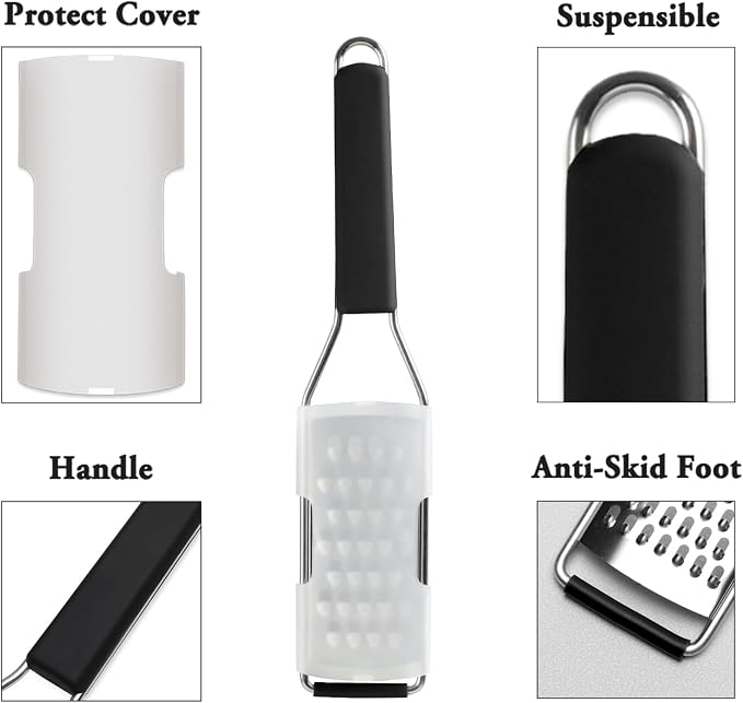 Cambom Cheese Grater Vegetable Shredder & Citrus Zester Lemon Zester for Parmesan Cheese, Vegetables, Zucchini, Nutmeg, Chocolate, Lemons, Hand Held Shredder Graters Stainless Steel Extra Coarse Blade