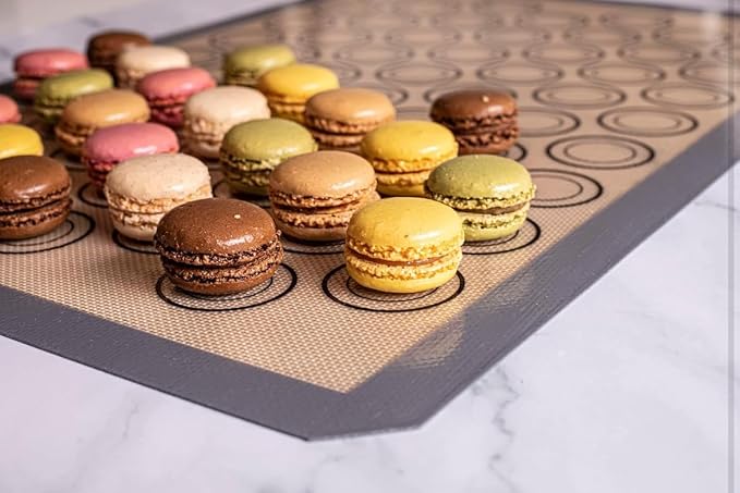 Macaron Silicone Baking Mats - Set of 10 - Full Size - 16 x 24in, Non-Stick Macaron Mat for Perfect Baking - Dishwasher & Oven Safe, Ideal for Macarons, Cookies, Bread, Red Border