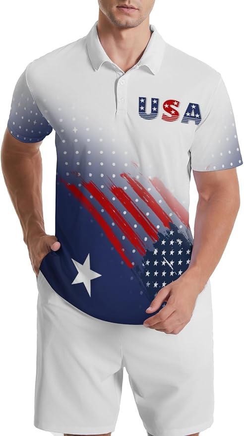 Polo Shirts for Men Moisture Wicking Mens Polo Shirts Patriotic Shirts for Men