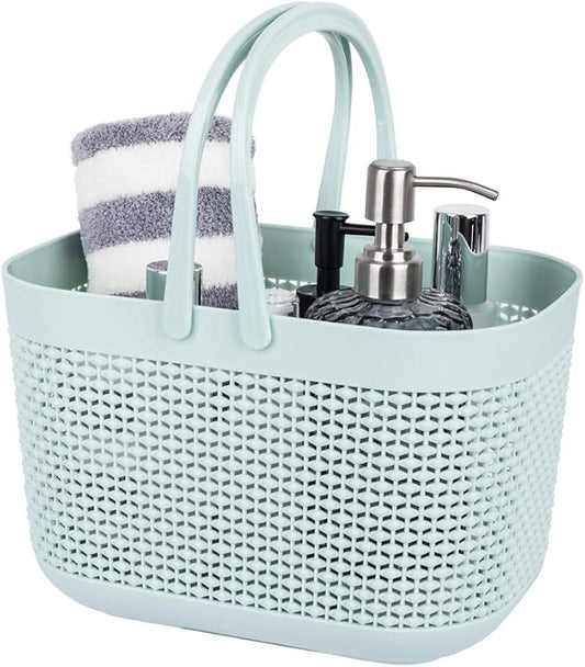 Plastic Protable Shower Caddy Basket, Storage Organizer with Handle, Blue | Bottom Drain Holes, Keep Dry, Sturdy and Durable, Easy to Carry for Bathroom, Kitchen, Dorm Room, RV, College