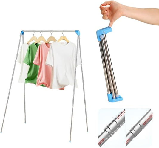 Portable Travel Garment Rack, Upgraded Easy Folding Drying Clothes Rack | Stainless Steel; Lightweight; Retractable Drying Rack for Laundry, Travel, Camping, Hotel, Dance