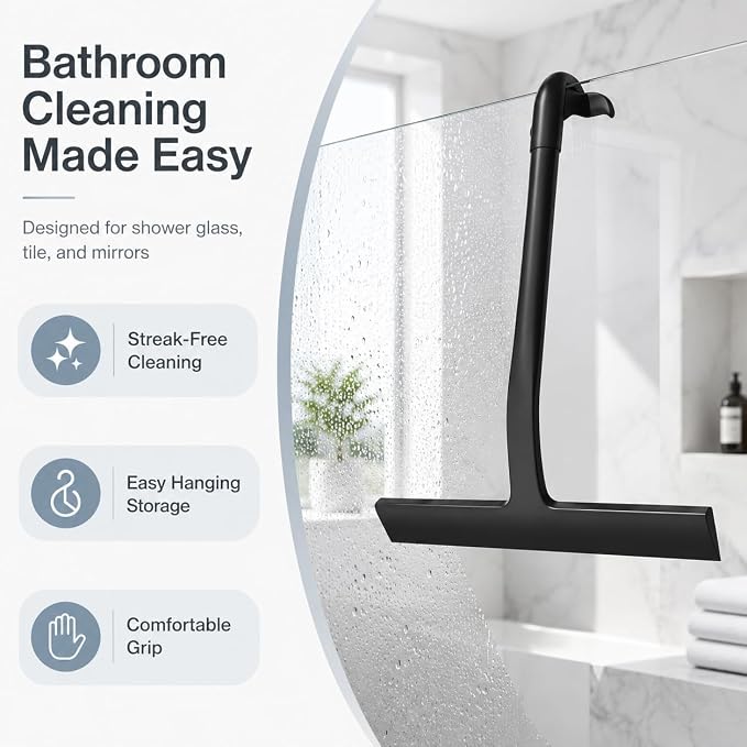 Shower Squeegee for Glass Doors, 8.27 Inch Shower Door Squeegee with Hook, Bathroom Squeegee for Glass, Tile, Mirror, Window and Car Windows Cleaning (S)