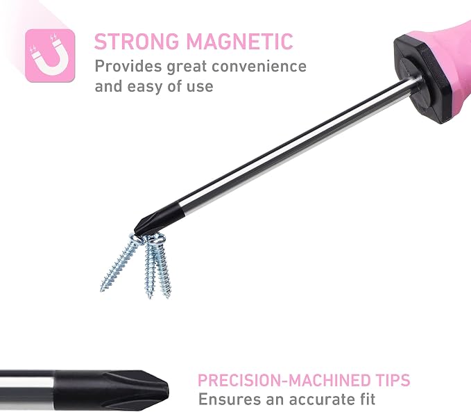 FASTPRO 12-Piece Pink Magnetic Screwdrivers Set with Slotted Phillips Screwdrivers and Precision Screwdrivers, Repair Tool Kit for Women with Storage Bag | 4 Phillips & 4 Slotted Tips, 4 Precision Screwdrivers, CR-V Steel, Ergonomic Handles, Home Repai...