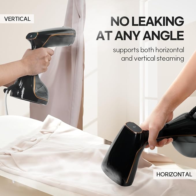 HubiCare Handheld Garment Steamer for Clothes - 1500W TurboSteam, 3 Steam Levels, 320ml Big Capacity, Strong Penetrating Steam, 20s Fast Heat-up, Steam Iron Fabric Wrinkle Remover (Black)
