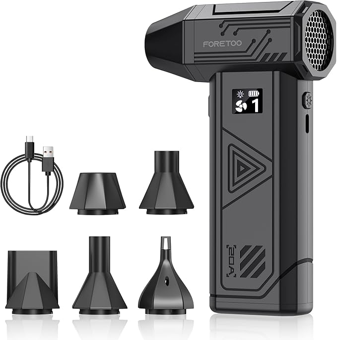 Foretoo Compressed Air Duster,130000RPM Super Power LED Display Electric Air Duster with Extended Runtime,Rechargeable Air Blower for Home,Camera,Car,Computer,Keyboard