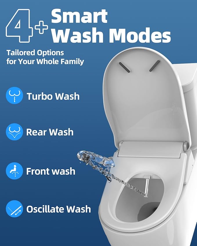Electric Bidet Toilet Seat, Heated Toilet Seat Elongated with Instant Warm Water & Dryer, Feminine & Front Rear Wash, Wireless Remote, Self-Clean Nozzle, Slow Close Lid, Upgraded Silent ECO Child Mode