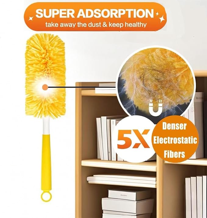 40-Pack Duster Refills Compatible for Swiffer Duster Refills, 360° Disposable Heavy Duster Dry Cleaning Cloth with 1 Short Handle, Multi-Surface Cleaning Kit for Blinds Bookshelf Ceiling Fans