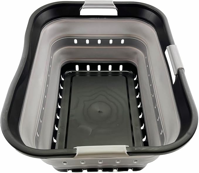 SAMMART 42L (11 gallon) Collapsible Plastic Laundry Basket - Foldable Pop Up Storage Container/Organizer - Portable Basket - Space Saving Hamper (Black/Alloy Grey (Set of 2))
