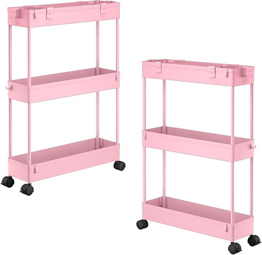 SPACELEAD 2-piece Set Slim Storage Cart 3 Tier,Bathroom Organizer Rolling Utility,Mobile Shelving Unit Slide Out for Office, Kitchen, Laundry Room & Narrow Places