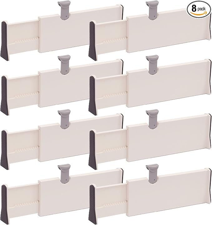 TENABORT Set of 8 Adjustable Drawer Dividers Organizer Separators Plastic Dresser Organizer for Bedroom, Bathroom, Closet, Office Desk, Kitchen Storage