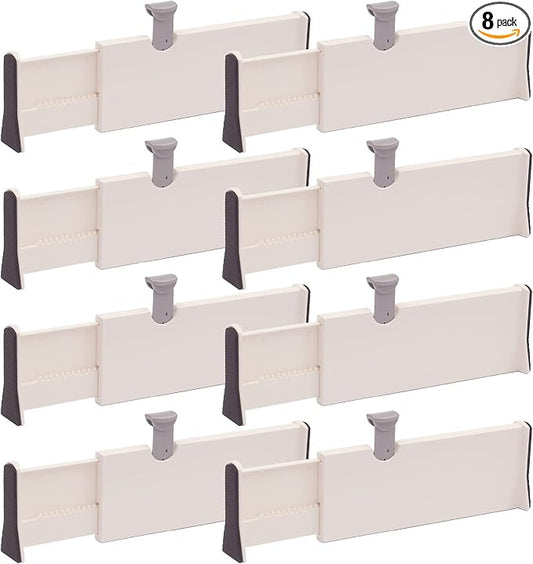 TENABORT Set of 8 Adjustable Drawer Dividers Organizer Separators Plastic Dresser Organizer for Bedroom, Bathroom, Closet, Office Desk, Kitchen Storage
